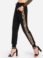 Romwe Contrast Leopard Panel Sweatpants