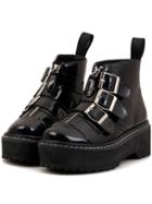 Romwe Black Round Toe Buckle Zipper Thick-soled Short Boots