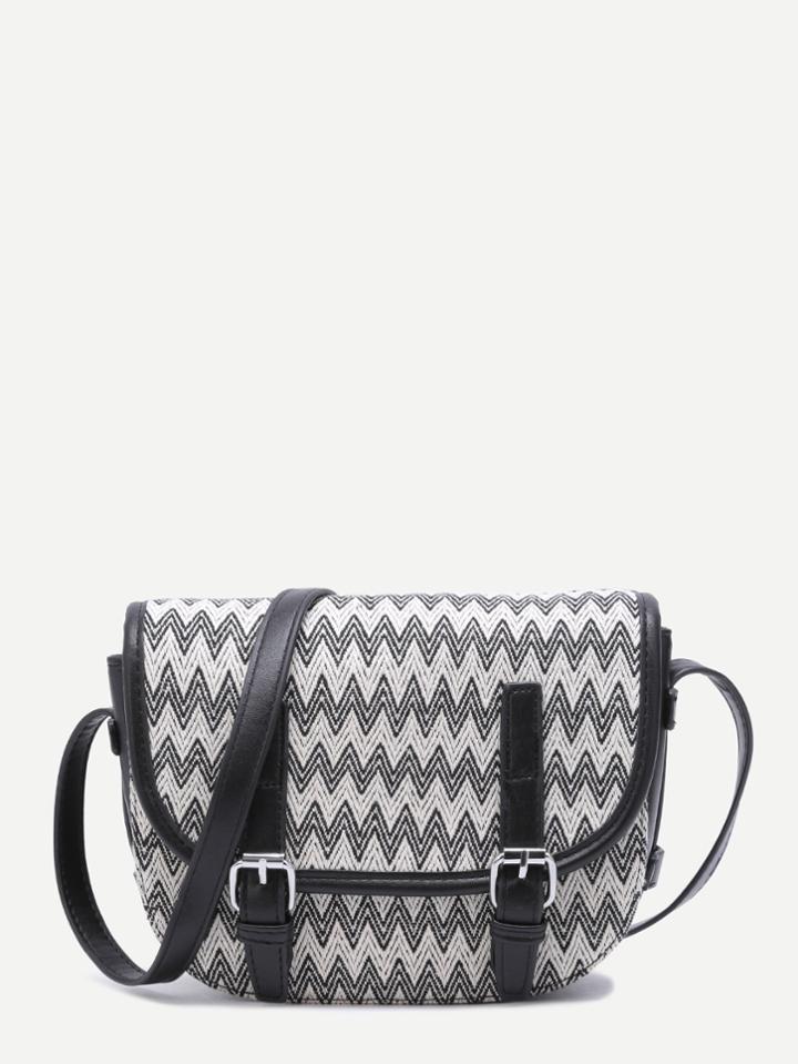Romwe Black Chevron Woven Pu Satchel Bag