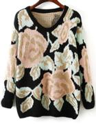 Romwe Rose Pattern Knit Sweater
