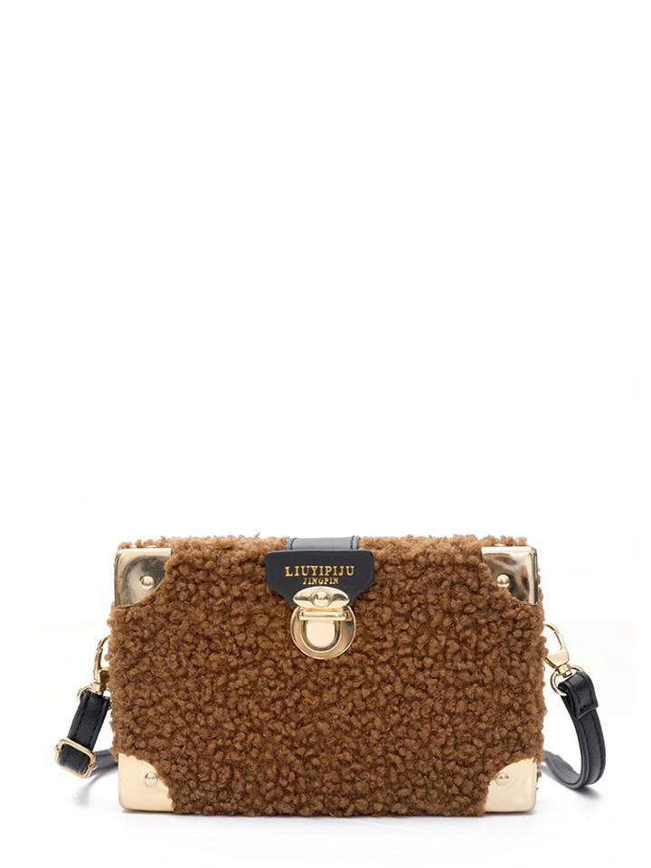 Romwe Fuzzy Overlay Chain Bag