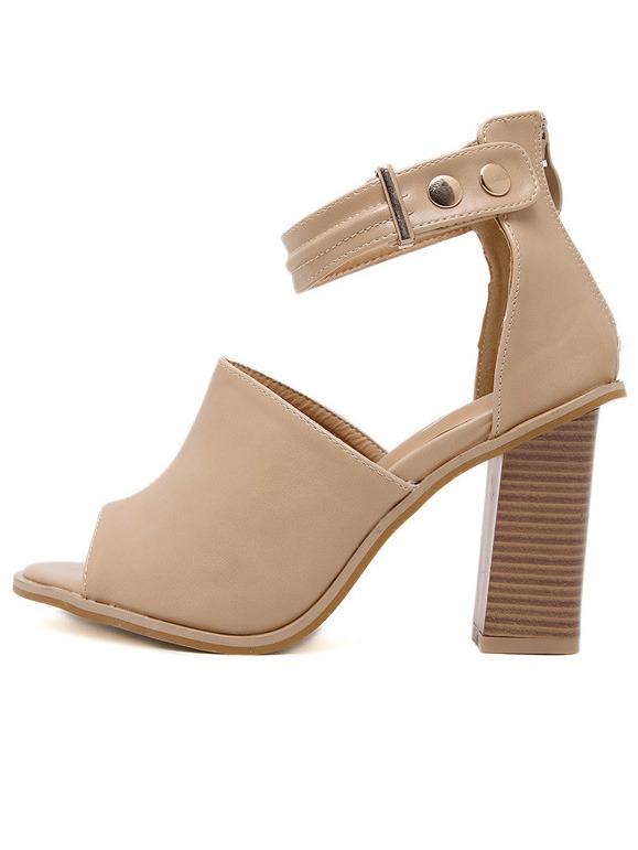 Romwe Apricot Fish Mouth Hollow Chunky High Heel Sandals