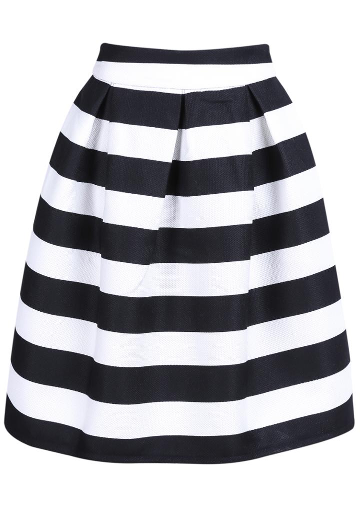 Romwe Striped Knee Length Skirt