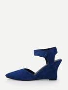 Romwe Blue Faux Suede Ankle Strap Wedges