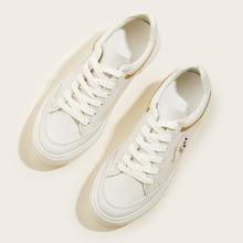 Romwe Floral Embroidered Lace-up Front Sneakers