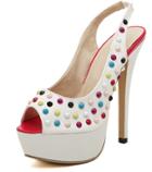 Romwe White Rivet High Heel Peep Toe Shoes