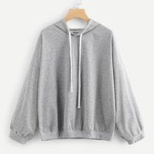 Romwe Plus Drawstring Drop Shoulder Hoodie