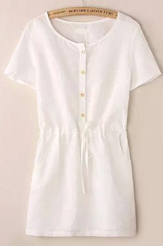 Romwe With Buttons White Dress