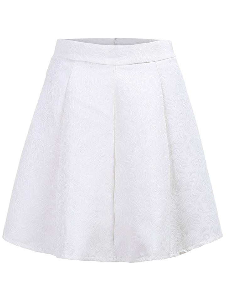 Romwe With Zipper Embroidered Pleated White Skirt