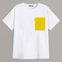 Romwe Guys Flap Pocket Patched Tee