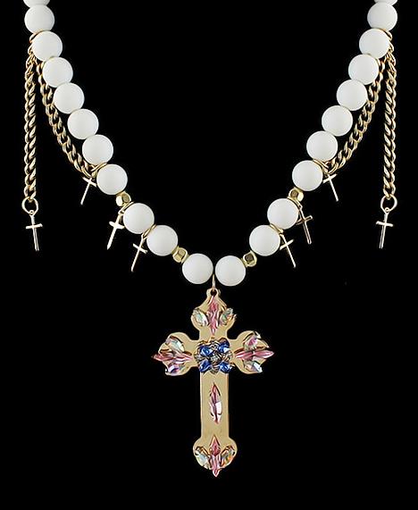 Romwe Gold Diamond Bead Cross Necklace