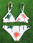 Romwe Palm Tree Print Triangle Bikini Set