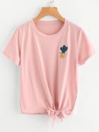Romwe Cactus Embroidered Side Knot Tee