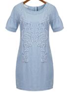 Romwe Embroidered Frayed Denim Dress With Zipper
