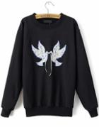 Romwe Pigeon Embroidered Loose Sweatshirt
