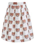 Romwe Bear Print Flare Beige Skirt