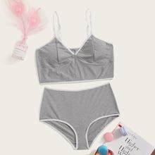 Romwe Contrast Side Bralette With Shorts