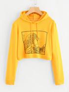 Romwe Graphic Print Drawstring Crop Hoodie