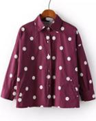 Romwe Red Lapel Polka Dot Denim Coat