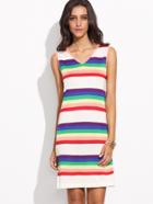 Romwe Rainbow Stripe V Neck Knit Dress