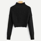 Romwe Mock-neck Drop Shoulder Crop Jumper