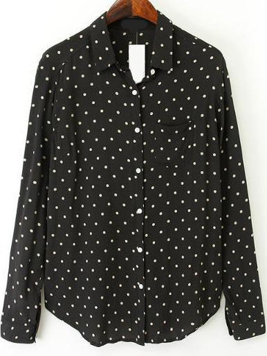 Romwe Lapel Polka Dot Vintage Blouse