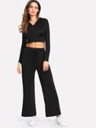 Romwe Zip Through Crop Hoodie With Pants