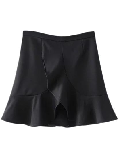 Romwe Black Zipper Back Ruffle Mini Skirt
