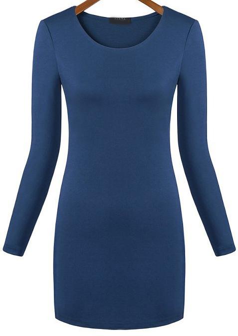 Romwe Blue Round Neck Slim Bodycon Dress