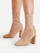 Romwe Pointed Toe Block Heeled Ankle Boots