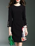 Romwe Black Crew Neck Applique Pouf Shift Dress