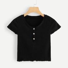 Romwe Button Detail Ribbed Tee