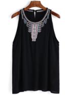 Romwe Embroidered Black Tank Top