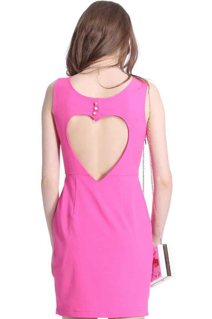 Romwe Romwe Heart-shaped Cutout Sleeveless Rose Dress