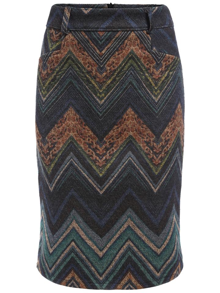 Romwe Geometric Print Skinny Blue Skirt