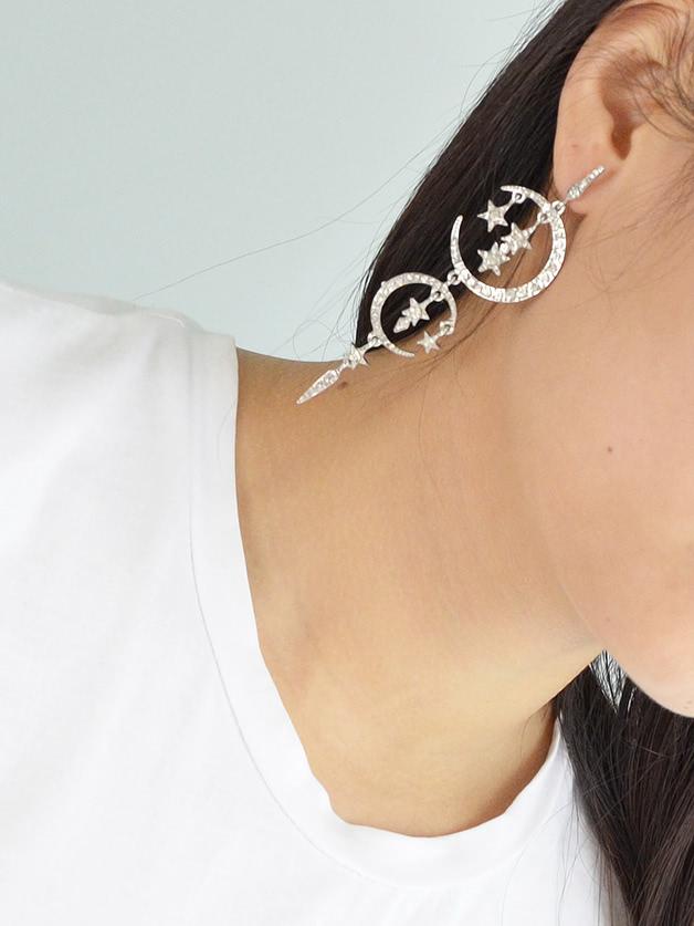 Romwe Silver Full Rhinestone Long Drop Hanging Earrings