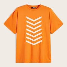 Romwe Guys Neon Orange Chevron Print Top