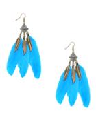Romwe Blue Retro Leaf Feather Drop Earrings