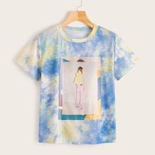 Romwe Tie Dye Figure Print Tee
