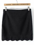 Romwe Striped Bodycon Scalloped Black Skirt