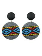 Romwe Gray Ethnic Style Embroidery Fabric Earrings