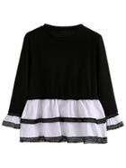 Romwe Black White Lace Contrast Peplum T-shirt