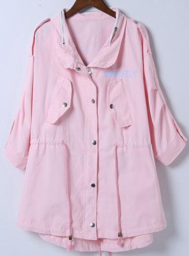 Romwe Lapel With Zipper Beauty Print Pink Coat