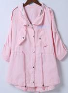 Romwe Lapel With Zipper Beauty Print Pink Coat