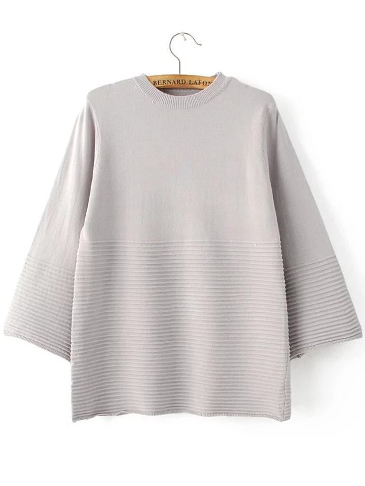 Romwe Grey Crew Neck Loose Textured Knitwear