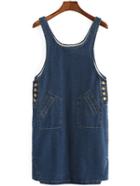 Romwe Scoop Neck Denim Blue Tank Dress With Pockets