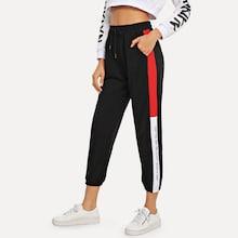 Romwe Stripe Contrast Drawstring Sweatpants