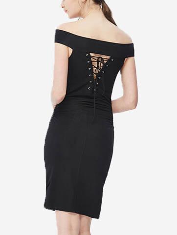 Romwe Off-the-shoulder Cutout Lace-up Dress