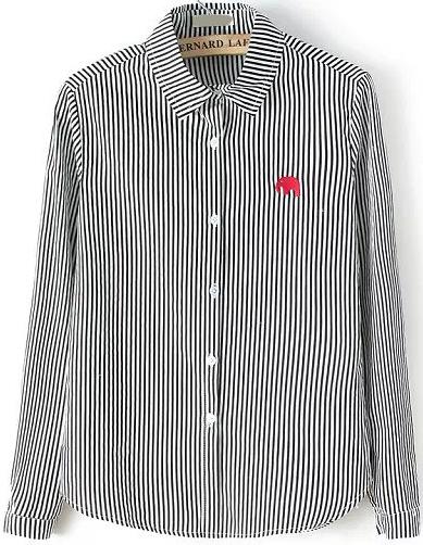 Romwe Elephant Embroidered Vertical Stripe Blouse