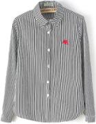 Romwe Elephant Embroidered Vertical Stripe Blouse